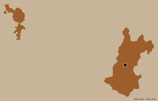 Form Likoma Distriktet Malawi Med Sin Huvudstad Isolerad Solid Färg — Stockfoto