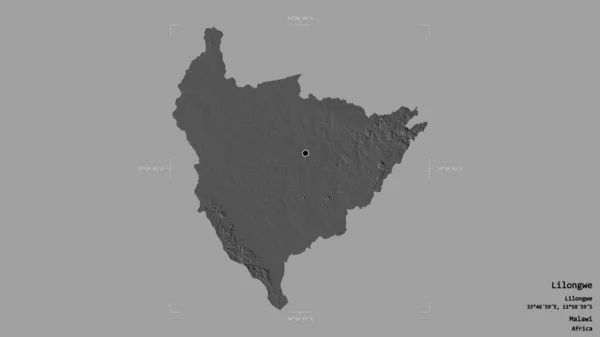 马拉维利隆圭地区 以坚实的背景隔离在一个地理参考方块中 Bilevel高程图 3D渲染 — 图库照片