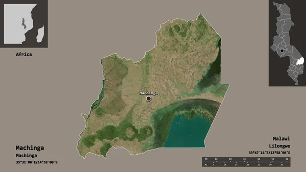 Shape Machinga Distrikt Von Malawi Und Seine Hauptstadt Entfernungsskala Vorschau — Stockfoto