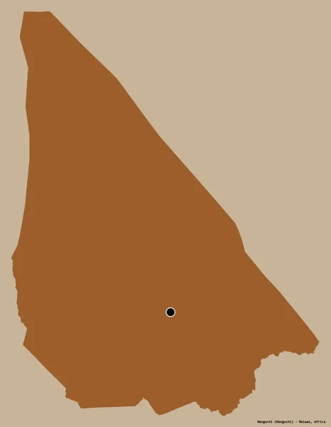 Form Mangochi Distriktet Malawi Med Sin Huvudstad Isolerad Solid Färg — Stockfoto
