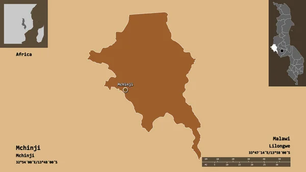 Forma Mchinji Distretto Del Malawi Sua Capitale Scala Distanza Anteprime — Foto Stock