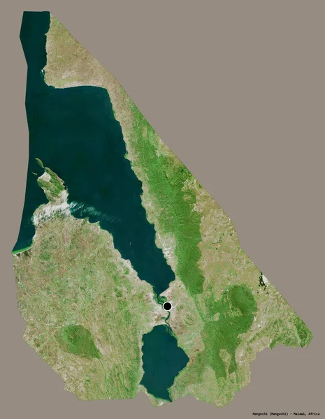 马拉维曼戈奇地区的形状 其首都以纯色背景隔离 卫星图像 3D渲染 — 图库照片