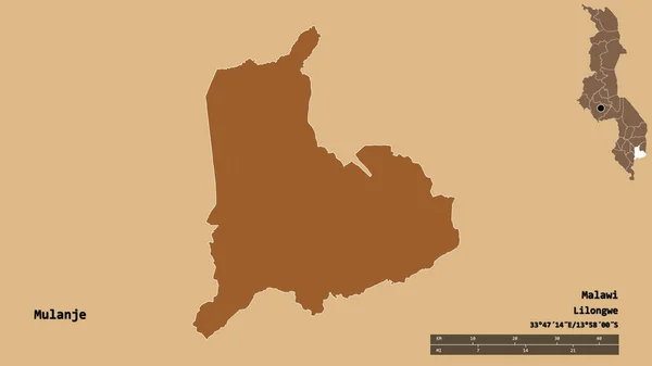 Форма Муланже Району Малаві Столицею Ізольованою Твердому Тлі Масштаб Відстаней — стокове фото