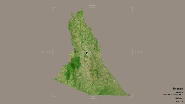 マラウイの郡ムワンザの地域は 洗練された境界ボックスにしっかりとした背景に隔離されています ラベル 衛星画像 3Dレンダリング — ストック写真