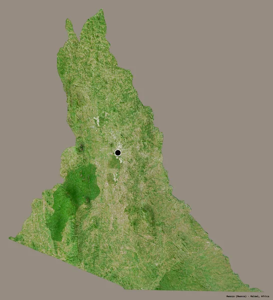 マラウィ地方のムワンザの形で その首都はしっかりとした色背景に隔離されています 衛星画像 3Dレンダリング — ストック写真