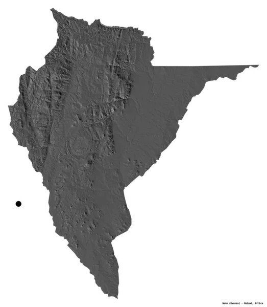 マラウィ地方のネノの形で 首都は白い背景に孤立している 標高マップ 3Dレンダリング — ストック写真