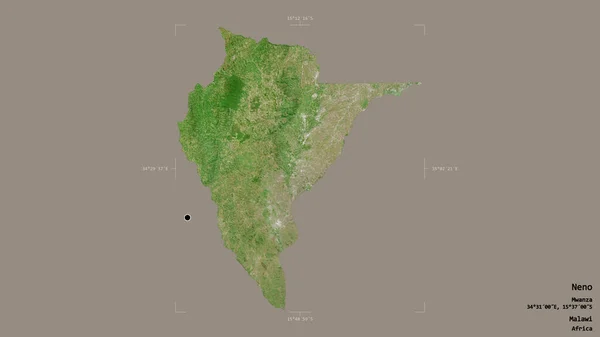 マラウイの地区 ネノのエリアは 洗練された境界ボックスにしっかりとした背景に隔離されています ラベル 衛星画像 3Dレンダリング — ストック写真