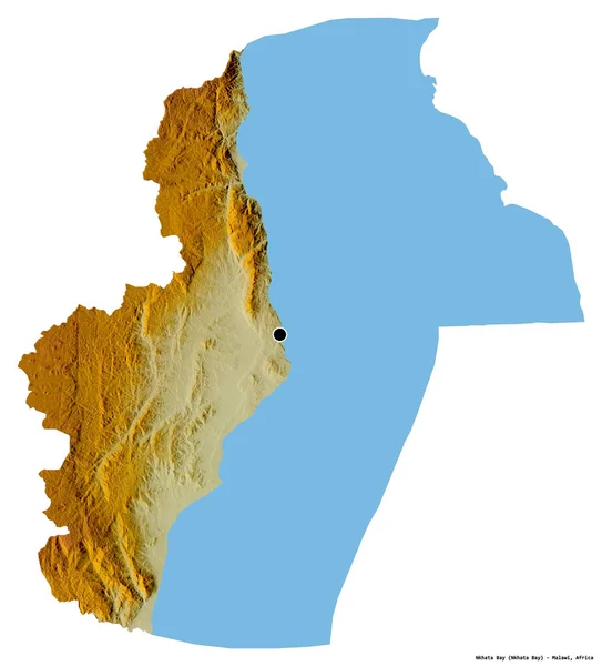 マラウィ地方のンカタ湾の形で その首都は白い背景に孤立しています 地形図 3Dレンダリング — ストック写真
