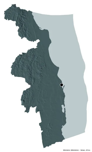 马拉维Nkhotakota区的形状 其首都因白人背景而孤立 彩色高程图 3D渲染 — 图库照片