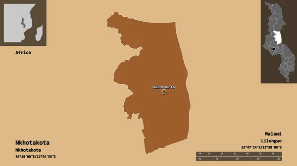 ヌコタコタの形 マラウィの地区 距離スケール プレビューおよびラベル 規則的にパターン化されたテクスチャの構成 3Dレンダリング — ストック写真