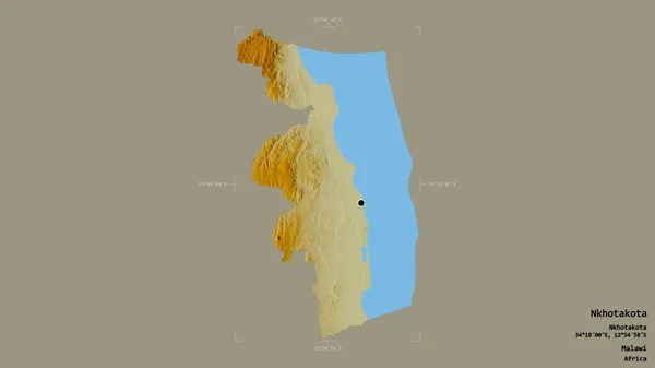 マラウィの地方 ンコタコタの地域は 洗練された境界の箱の中にしっかりとした背景に隔離されています ラベル 地形図 3Dレンダリング — ストック写真