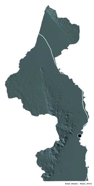 Kształt Nsanje Dzielnicy Malawi Stolicą Odizolowaną Białym Tle Kolorowa Mapa — Zdjęcie stockowe