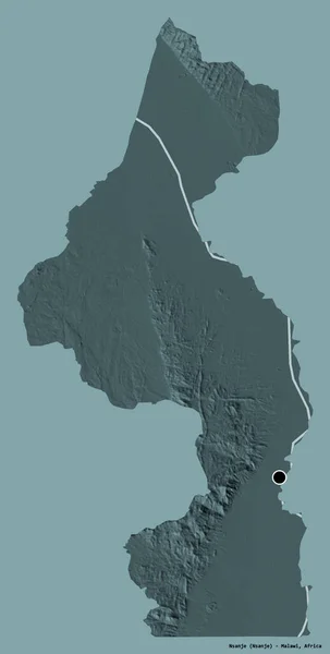 マラウィ地方のナンジェの形で その首都はしっかりとした色の背景に隔離されています 色の標高マップ 3Dレンダリング — ストック写真