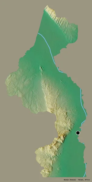 マラウィ地方のナンジェの形で その首都はしっかりとした色の背景に隔離されています 地形図 3Dレンダリング — ストック写真