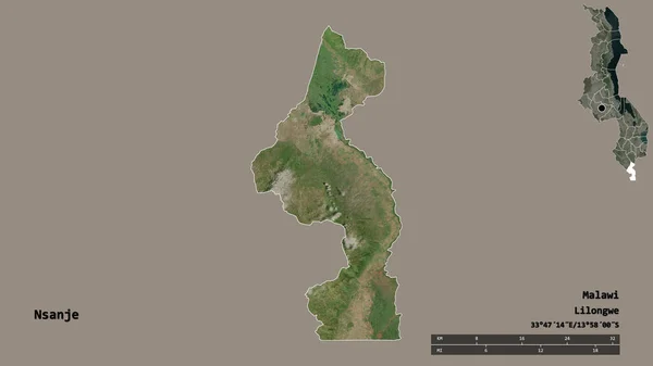 マラウィの首都ナンジェの形は しっかりとした背景に孤立しています 距離スケール リージョンプレビュー およびラベル 衛星画像 3Dレンダリング — ストック写真