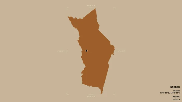 マラウィの地区 Ntcheuのエリアは 洗練された境界ボックスにしっかりとした背景に隔離されています ラベル パターン化されたテクスチャの構成 3Dレンダリング — ストック写真