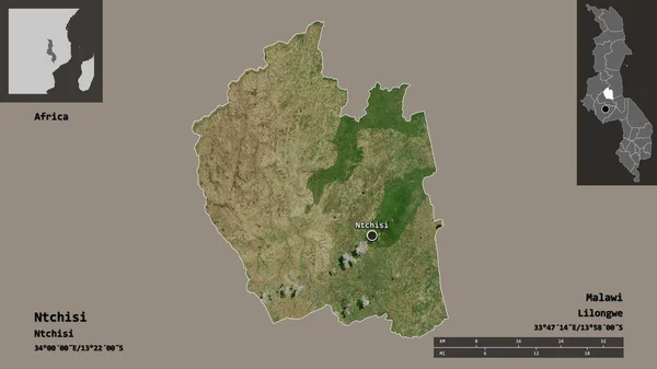 Shape Ntchisi District Malawi Its Capital Distance Scale Previews Labels — Stock Photo, Image