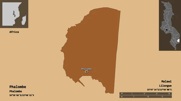 Shape Phalombe Distrikt Von Malawi Und Seine Hauptstadt Entfernungsskala Vorschau — Stockfoto