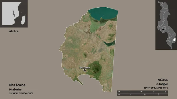 Shape Phalombe Distrikt Von Malawi Und Seine Hauptstadt Entfernungsskala Vorschau — Stockfoto