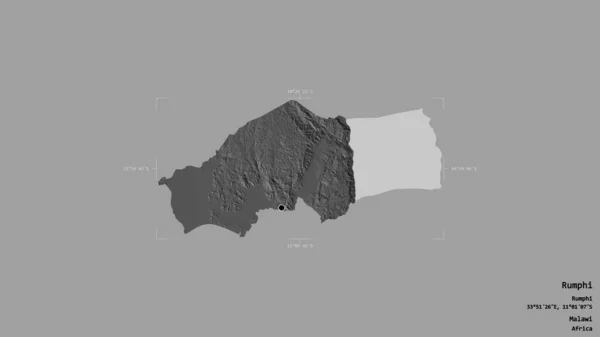 Area Rumphi District Malawi Isolated Solid Background Georeferenced Bounding Box — Stock Photo, Image