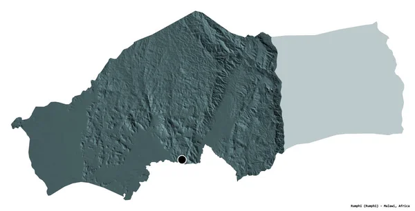 马拉维Rumphi区的形状 其首都被白色背景隔离 彩色高程图 3D渲染 — 图库照片