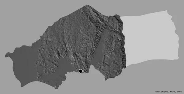 马拉维鲁普希地区的形状 其首都以纯色背景隔离 Bilevel高程图 3D渲染 — 图库照片