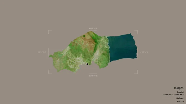 マラウイの地方であるルムピの地域は 洗練された境界線の箱の中にしっかりとした背景に隔離されています ラベル 衛星画像 3Dレンダリング — ストック写真