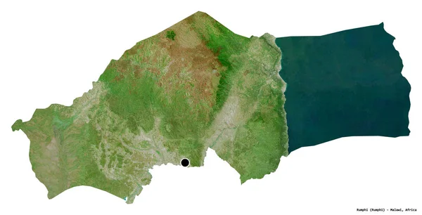 Form Rumphi Distriktet Malawi Med Huvudstaden Isolerad Vit Bakgrund Satellitbilder — Stockfoto