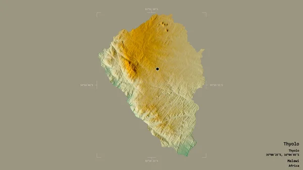 马拉维Thyolo区的一个地区 在一个地理参考方块中被隔离在坚实的背景下 地形浮雕图 3D渲染 — 图库照片