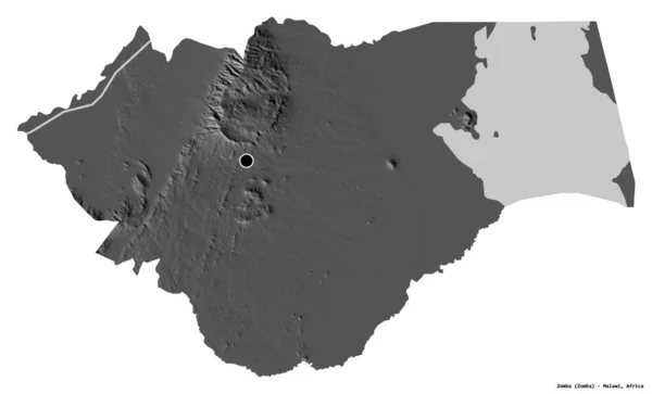 マラウィ地方のゾンバの形で その首都は白い背景に孤立しています 標高マップ 3Dレンダリング — ストック写真