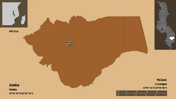 Σχήμα Zomba Περιοχή Του Μαλάουι Και Την Πρωτεύουσα Κλίμακα Απόστασης — Φωτογραφία Αρχείου