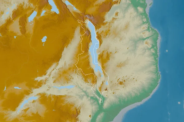 Area Estesa Del Malawi Delineato Mappa Topografica Rilievo Rendering — Foto Stock