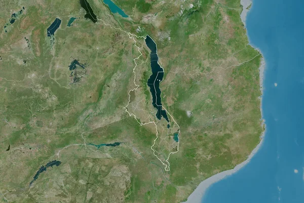 Utvidgat Område Malawi Med Landskiss Internationella Och Regionala Gränser Satellitbilder — Stockfoto