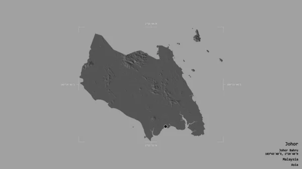 马来西亚柔佛州柔佛州的一个区域 在一个地理参照框的坚实背景下被隔离 Bilevel高程图 3D渲染 — 图库照片