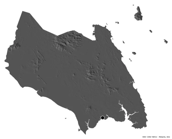 Форма Джохора Штат Малайзия Столицей Изолированной Белом Фоне Карта Рельефа — стоковое фото
