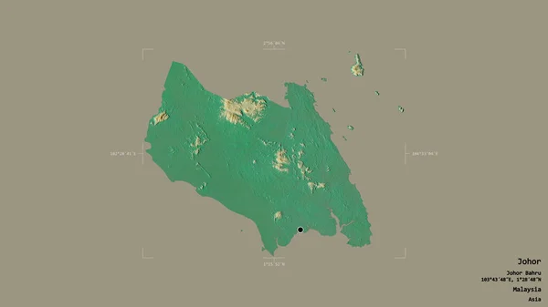 Oblast Johor Stát Malajsie Izolovaná Pevném Pozadí Georeferencované Hraniční Oblasti — Stock fotografie