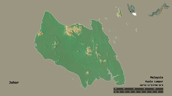 Bentuknya Johor Negara Bagian Malaysia Dengan Ibukotanya Terisolasi Dengan Latar — Stok Foto