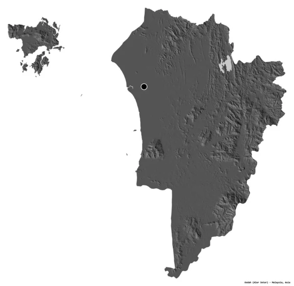 Форма Кедаха Штата Малайзия Столицей Изолированной Белом Фоне Карта Рельефа — стоковое фото
