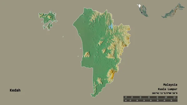 Bentuk Kedah Negara Bagian Malaysia Dengan Ibukotanya Terisolasi Dengan Latar — Stok Foto