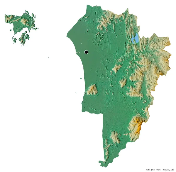 Kedah Alakja Malajzia Állam Fővárosát Fehér Háttérrel Elszigetelve Topográfiai Domborzati — Stock Fotó