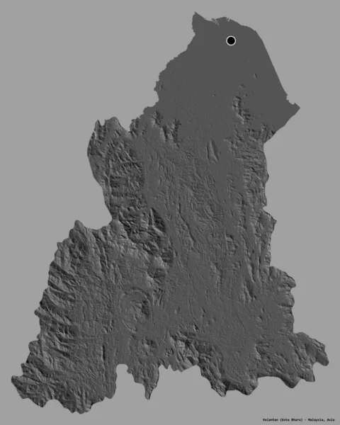马来西亚开兰丹的形状 其首都以纯色背景隔离 Bilevel高程图 3D渲染 — 图库照片