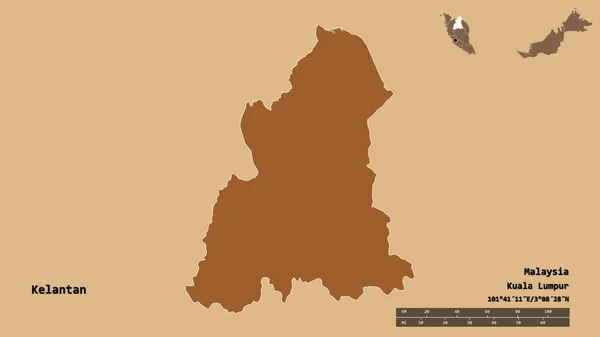 Forma Kelantan Estado Malásia Com Sua Capital Isolada Fundo Sólido — Fotografia de Stock