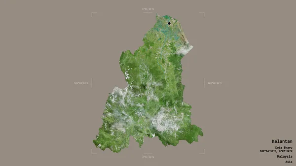 马来西亚的开兰丹地区 在一个地理参照框的坚实背景上被隔离 卫星图像 3D渲染 — 图库照片