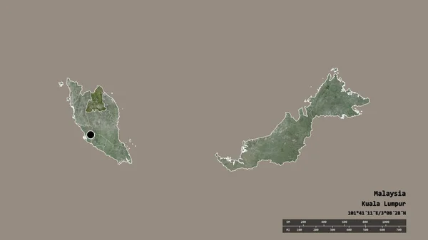 Bentuk Cacat Malaysia Dengan Ibukotanya Divisi Regional Utama Dan Wilayah — Stok Foto