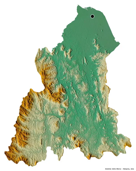 マレーシアのケランタン州の形で その首都は白い背景に孤立しています 地形図 3Dレンダリング — ストック写真