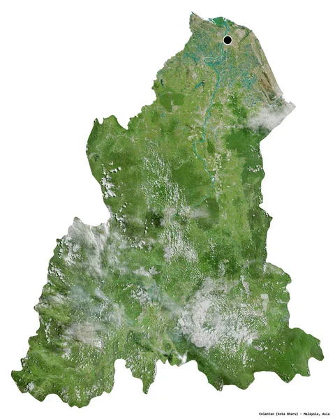 マレーシアのケランタン州の形で その首都は白い背景に孤立しています 衛星画像 3Dレンダリング — ストック写真