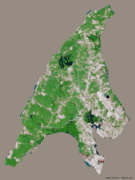 马来西亚联邦领土拉本岛的形状 其首都以纯色背景隔离 卫星图像 3D渲染 — 图库照片