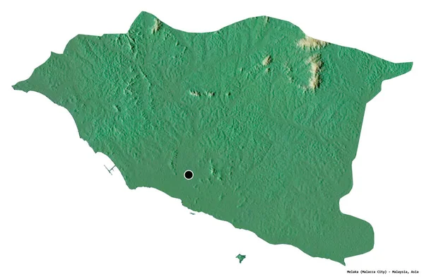 マレーシアの州 メラカの形で その首都は白い背景に孤立しています 地形図 3Dレンダリング — ストック写真