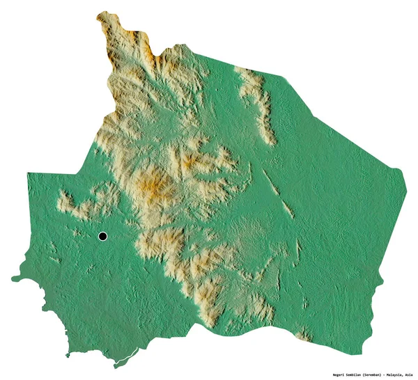 Форма Негери Сембилан Штат Малайзия Столицей Изолированной Белом Фоне Топографическая — стоковое фото