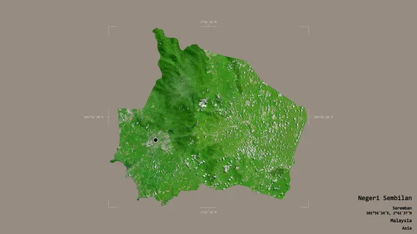 Area Negeri Sembilan State Malaysia Isolated Solid Background Georeferenced Bounding — Stock Photo, Image